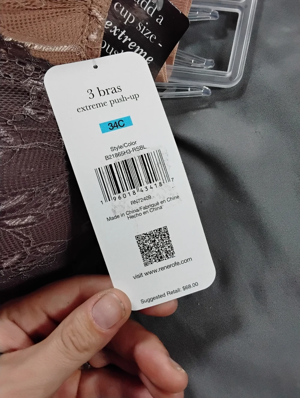Rene Rofe Lace Padded Bras in Black, Blush, and Taupe - Picture 2 of 5
